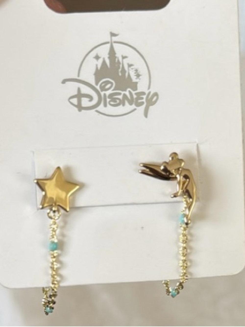 Disney Gold Star & Tinker Bell Drop Earrings New